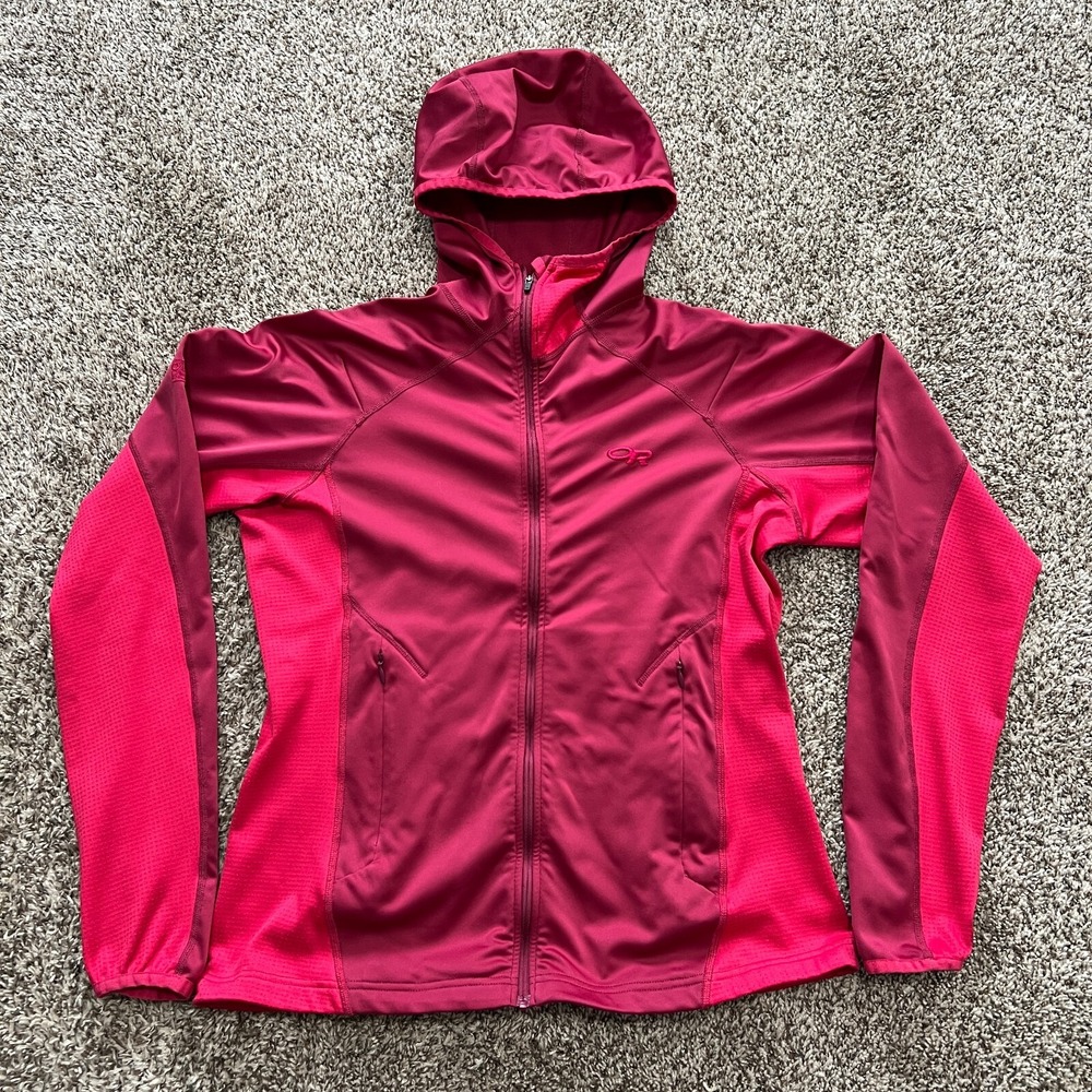 Outdoor Research Womens Medium Centrifuge Jacket Red Full Zip Hooded Waffle Grid